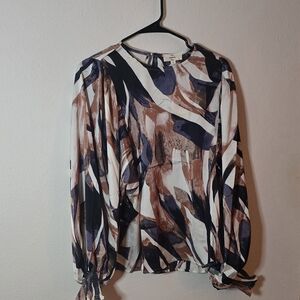 Entro Floral Bohemian Cottagecore Feminine Blouse Cream Brown Black New Small